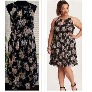 Torrid Black Floral Print Chiffon Midi Tank Dress 0X XL